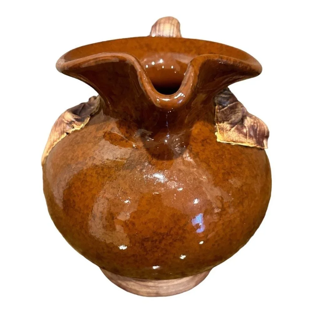 VTG 2001‎ Terrafirma Pottery Drink Pitcher 7 Inch MAE Signed Ceramic Leaf Design